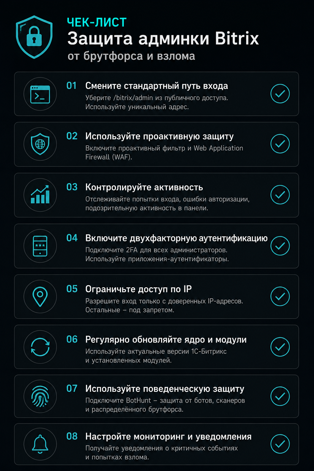 Чек-лист защиты админки Bitrix от брутфорса и взлома
