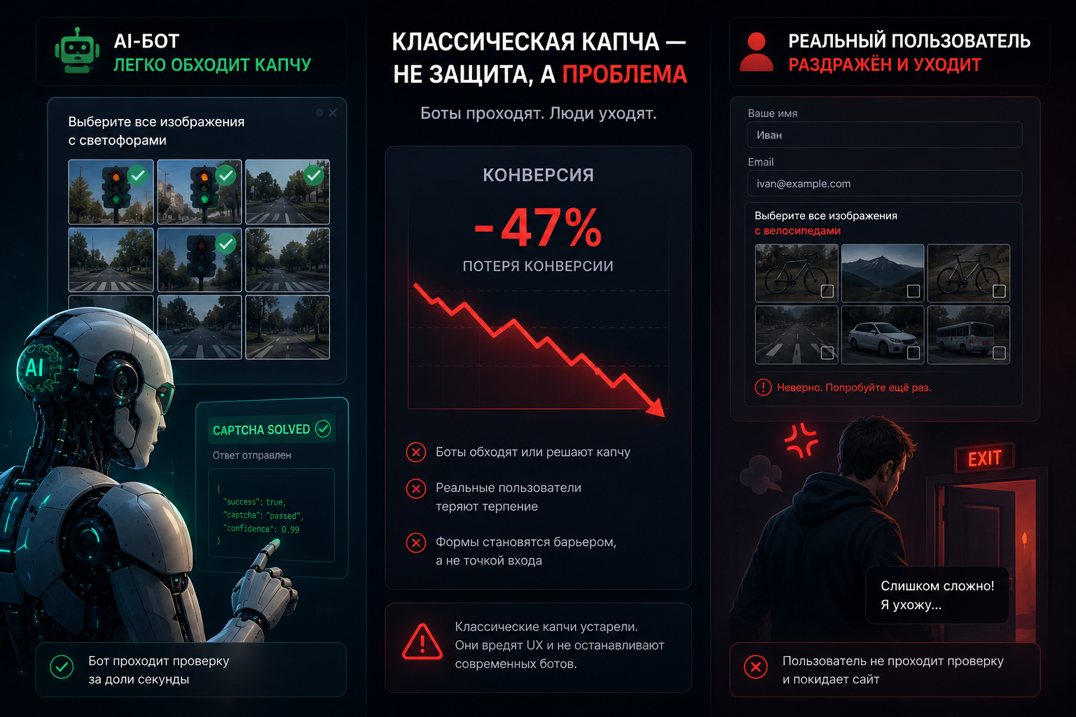 AI-бот обходит классическую капчу, а реального пользователя проверка отпугивает