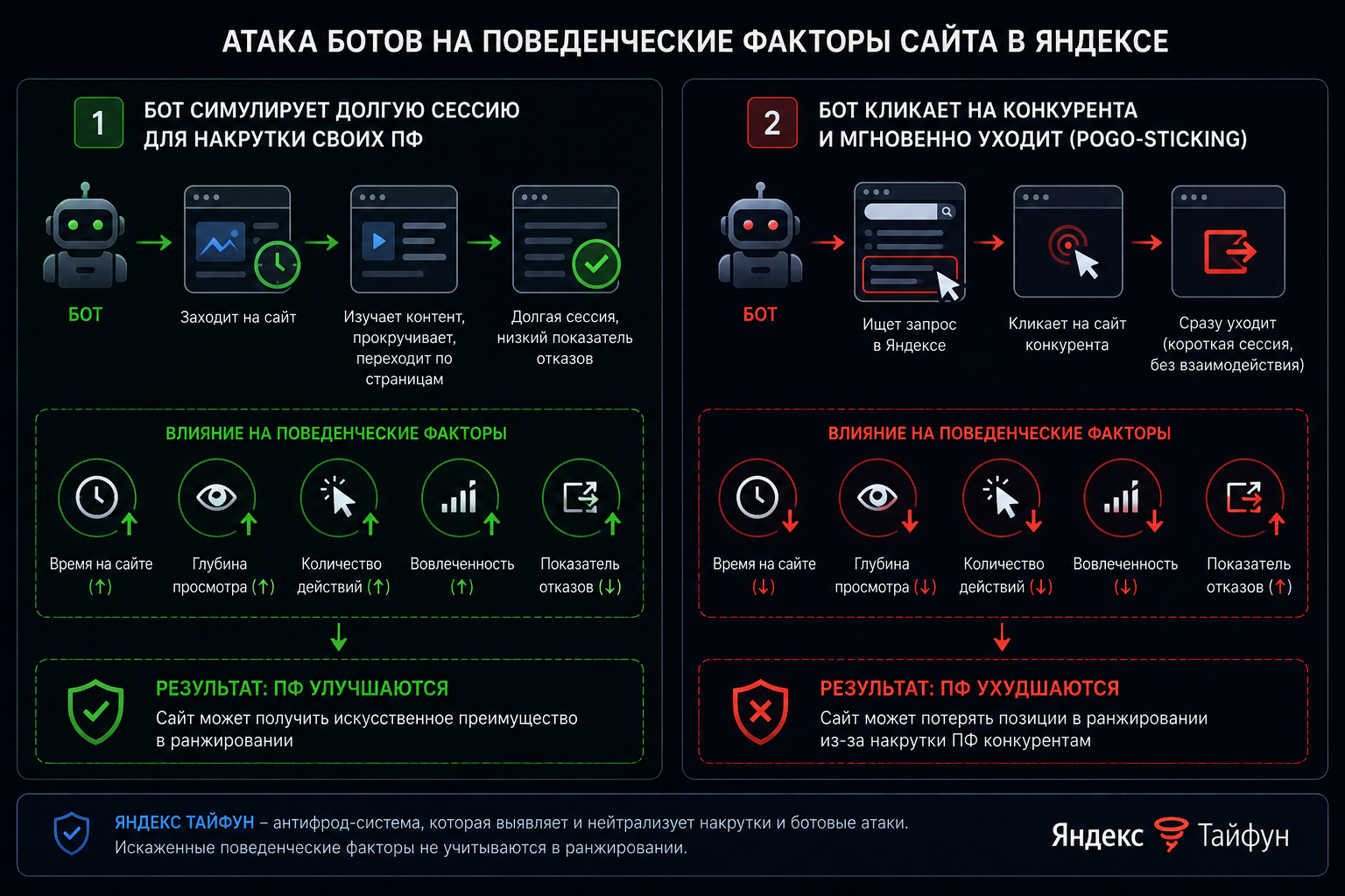 Схема атаки ботов на поведенческие факторы сайта в Яндексе