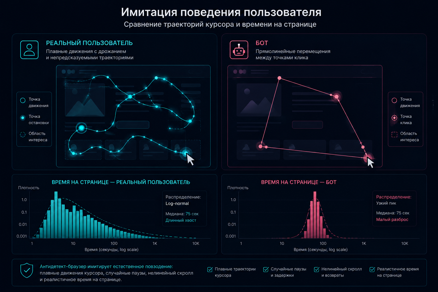 Имитация поведения пользователя: курсор, скролл, клики ботом
