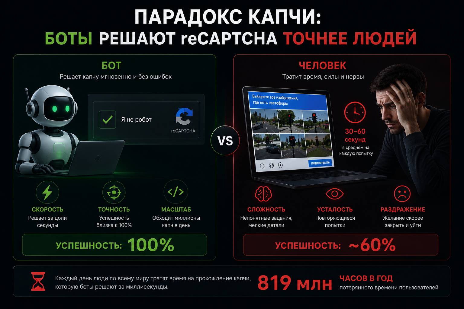 Парадокс капчи: боты решают reCAPTCHA точнее людей
