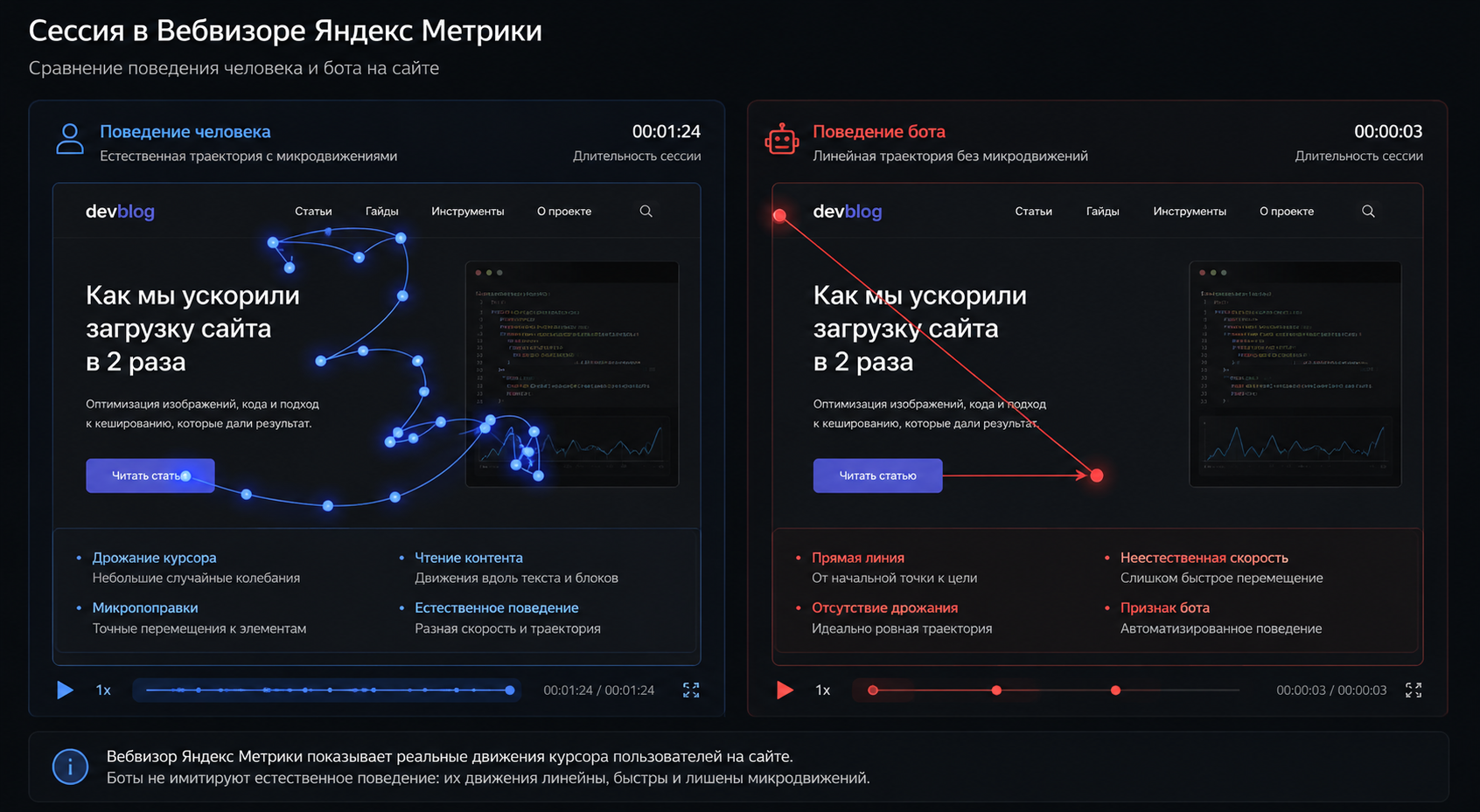 Сессия бота в Вебвизоре Яндекс Метрики