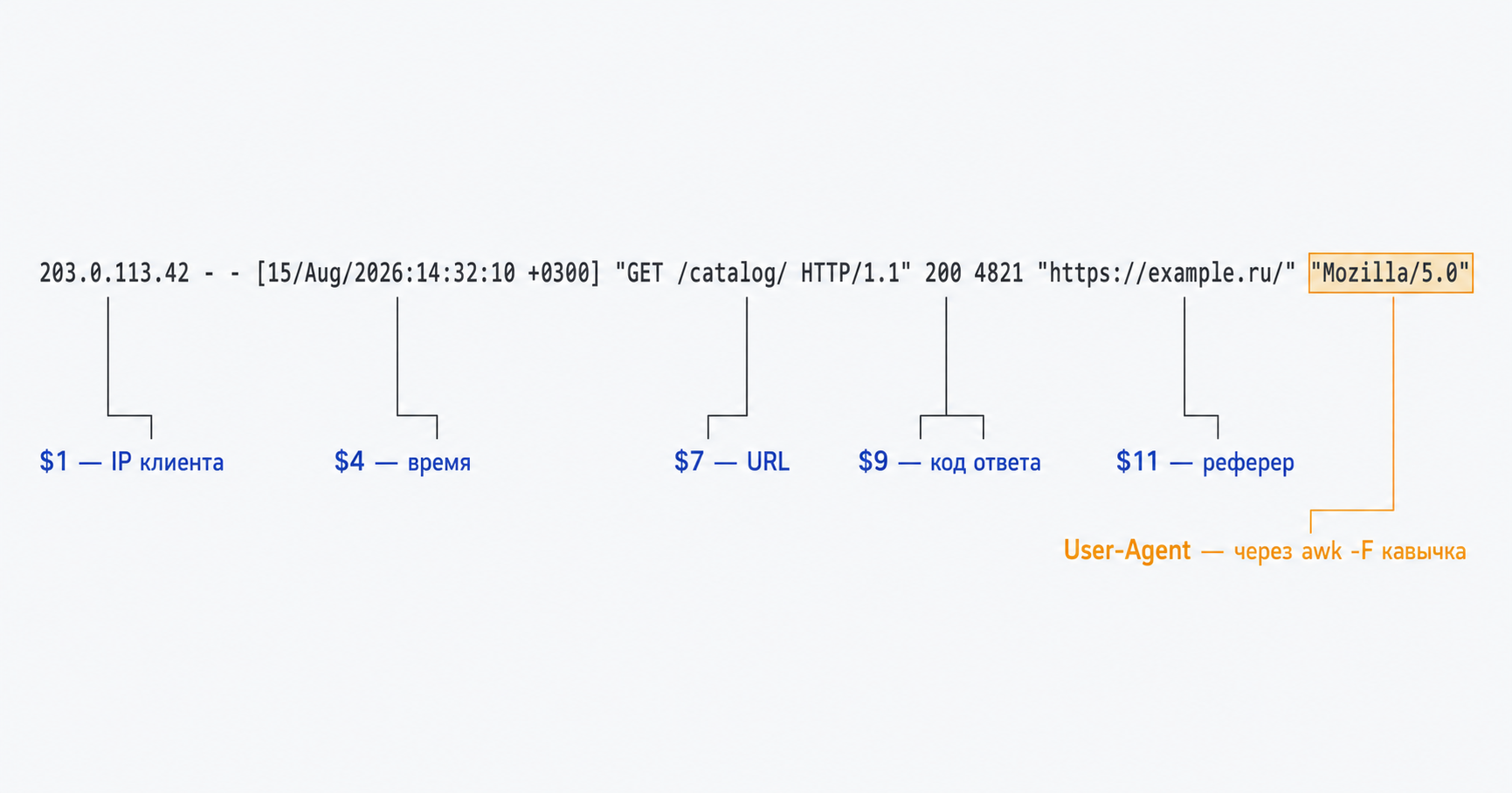 Анатомия строки access.log Nginx: поля awk для анализа логов
